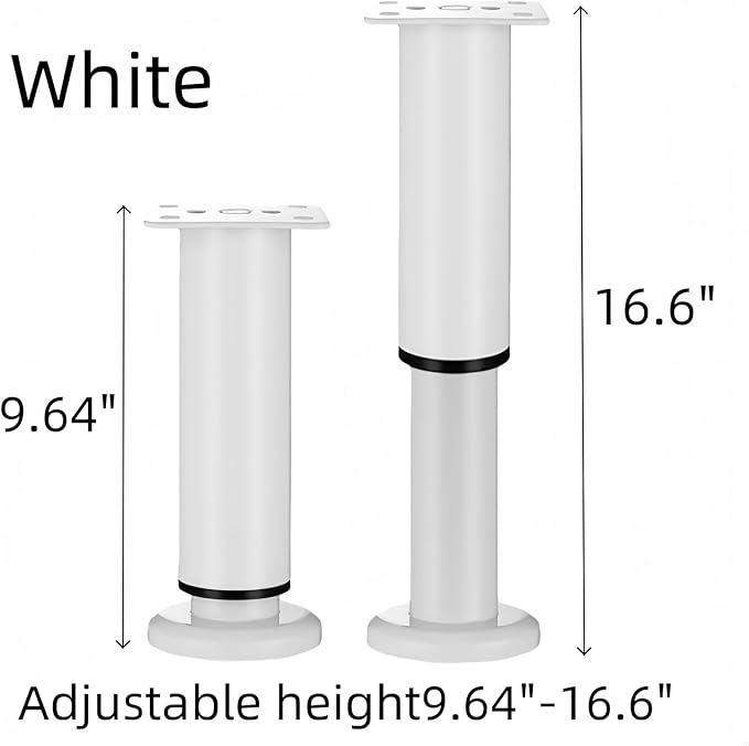 4PCS Adjustable 9.64-16.6 Inch Metal Furniture Legs White Furniture Replacement