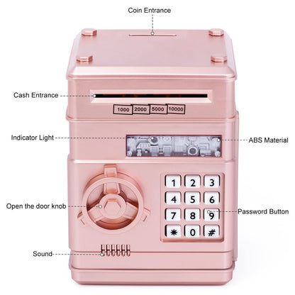 Thedttoy Electronic Piggy Bank Money Safe Password Money Box for Kids Ages 3+, ATM Bank Safe Coin Cash Banks Money Saving Box, Birthday for Boys Girls 3 4 5 6 7 years Old (Rose Gold)