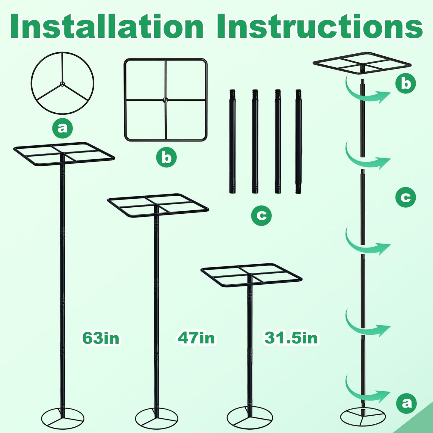 iCHKED 63'' Metal Dragon Fruit Trellis, Adjust Durable Dragon Fruit Plant Trellis Support Garden Fruit Stand for Vertical Climbing Plants Trees Cactus Roses Vines Outdoor Indoor,1 Pcs