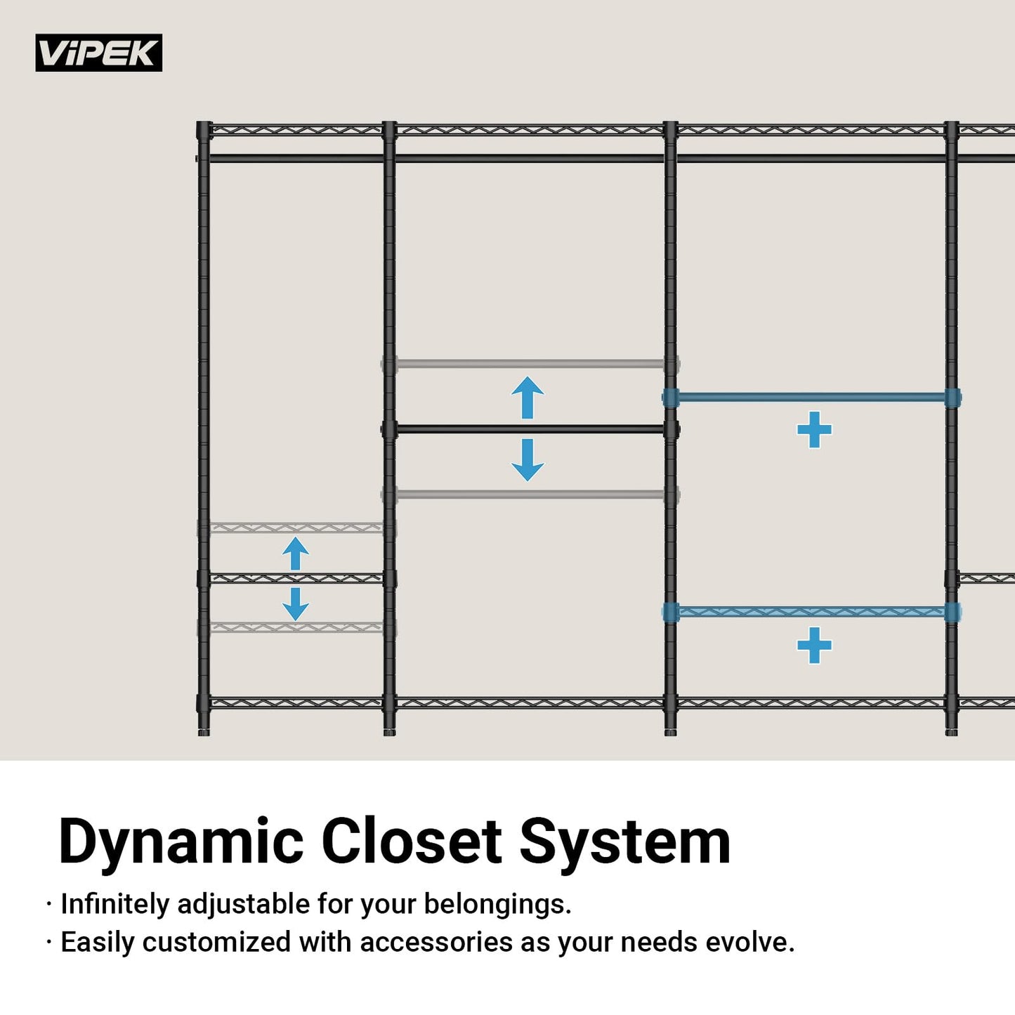 VIPEK V5 Portable Closet Wardrobe Heavy Duty Clothes Rack, Freestanding Clothing Racks with 4 Hang Rods & 8 Shelves, Adjustable Custom Closet Racks, 68.9" L x 15.7" W x 76.4" H, Max Load 890LBS, White