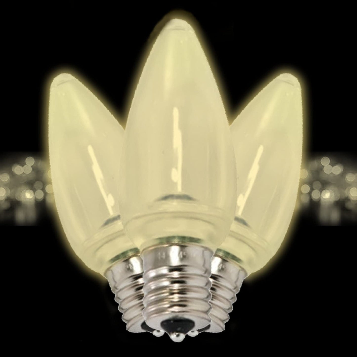 MIK Solutions C9 Christmas Lights LED Bulb (Pack of 25) Soft Warm White Replacement Christmas Light Bulbs Smooth Candle Shape Commercial Grade E17 Socket Roof Lights Bulbs