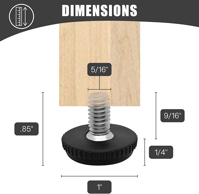 Project Patio 5/16-18 Stainless Steel Adjustable Furniture Levelers and