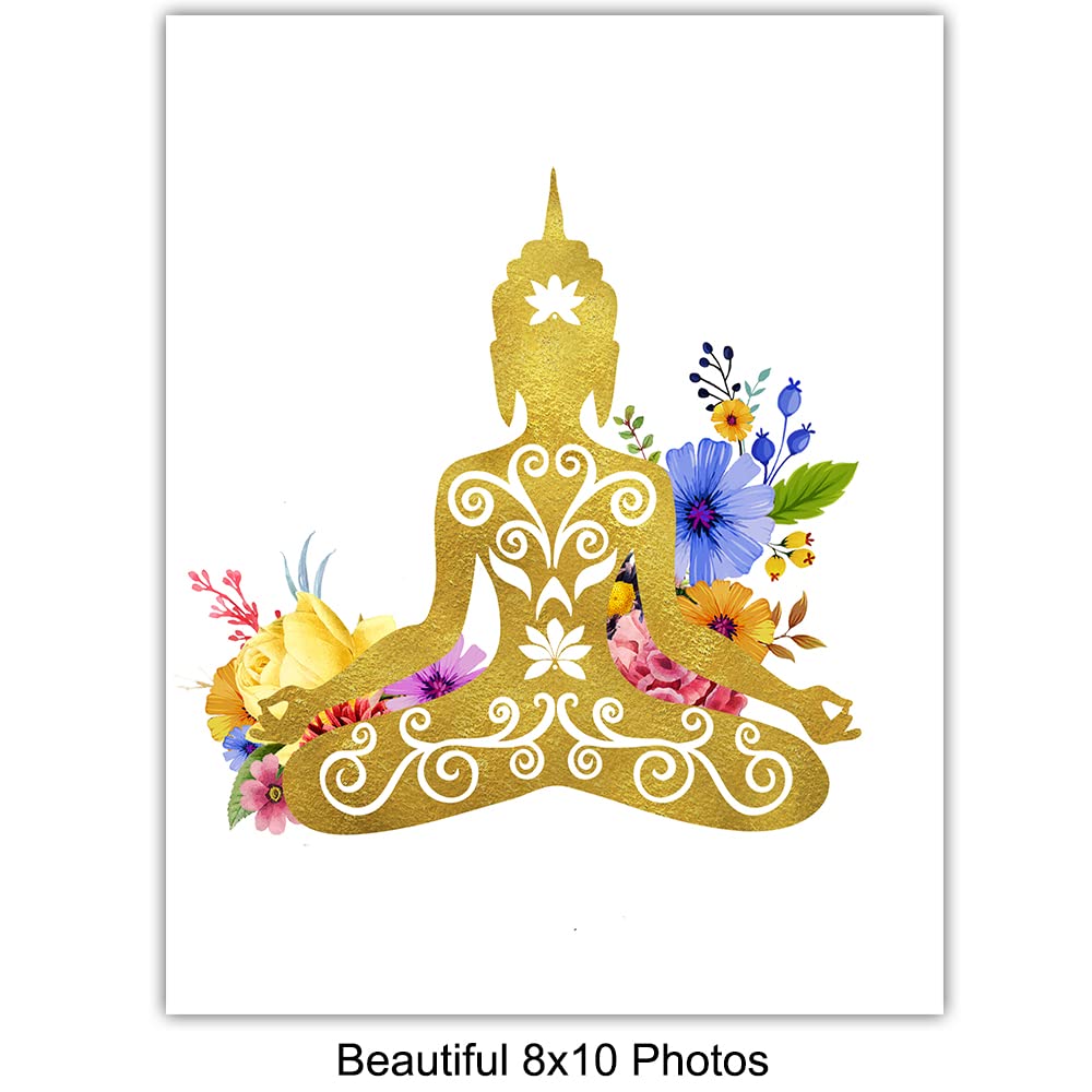 Floral Zen Decor, Wall Art Set - Spiritual New Age Gift Yoga, Buddhism, Buddha, Buddhist, Meditation Fans - Spa Wall Decor, Decoration for Living Room, Bedroom, Bathroom - 8x10 Poster Prints UNFRAMED