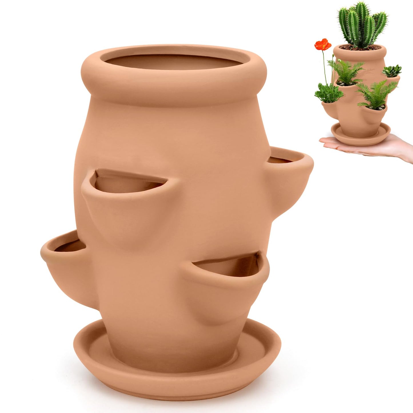 Strawberry Tower Pot Planter,Vertical Multi Pocket Ceramic Strawberry Succulent Planter Tower for Outdoor Plants