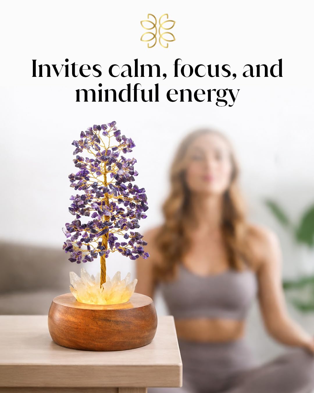 Amethyst Crystal Tree of Life with LED Light, Handcrafted Gemstone Bonsai on Quartz Base & Acacia Wood Stand – Spiritual Home & Office Décor, Feng Shui, Gift for Women