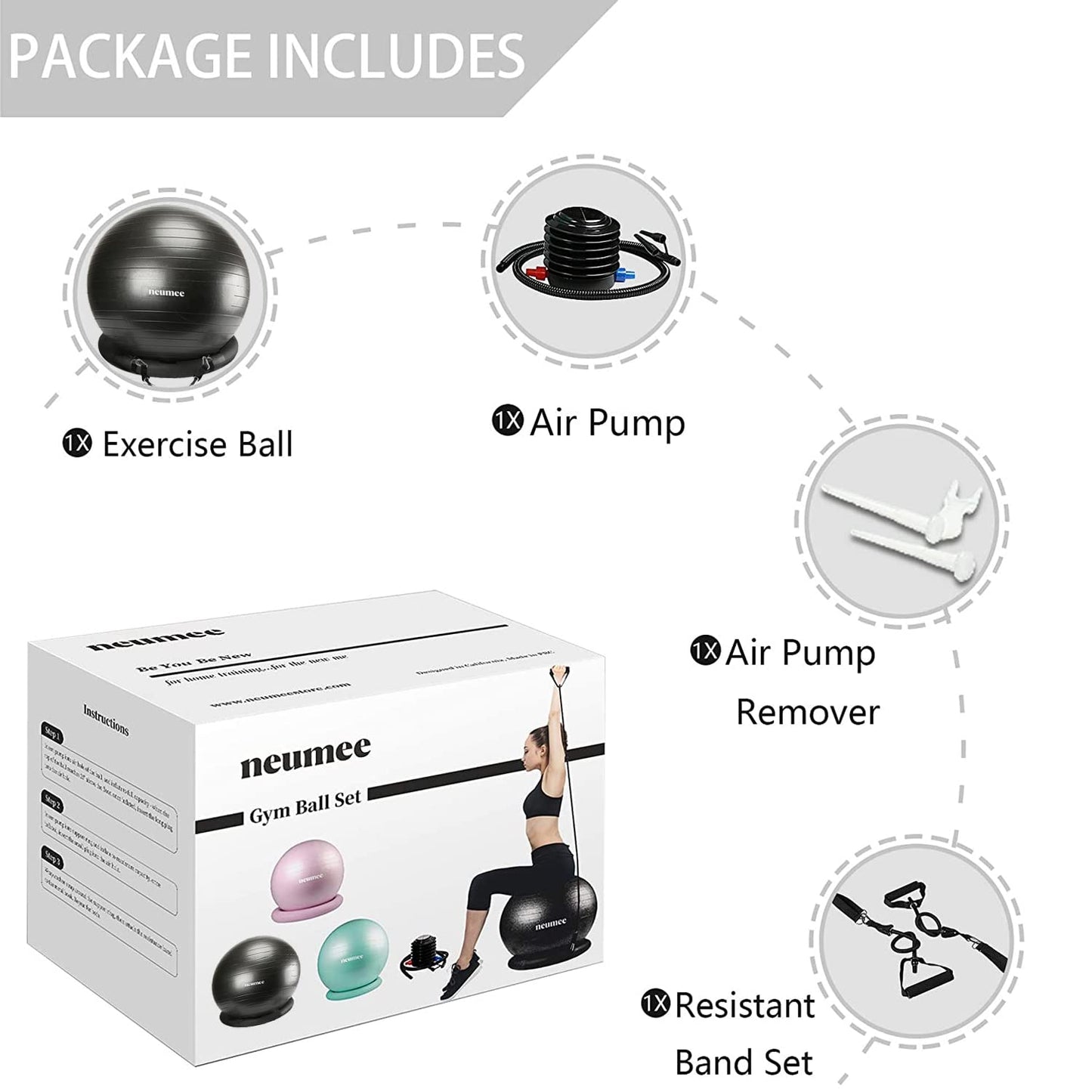 Yoga Ball Chair with 65cm Exercise Ball & 2 Resistance Bands, Stability Base for Home Office, Yoga, Pilates & Fitness, Balance Ball for Posture, Core Strength & Low Impact Workouts