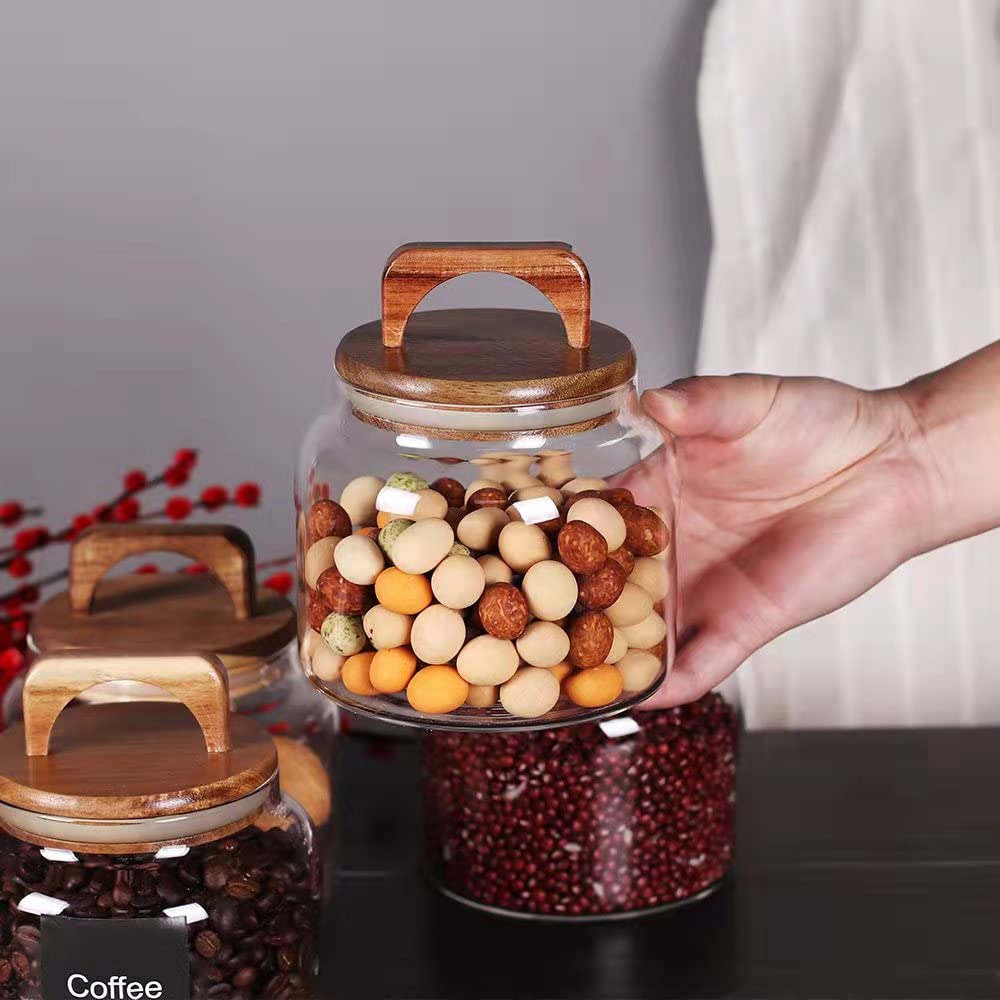 SAIOOL Glass Jars with Airtight Lid [Set of 4],Kitchen Canisters, Borosilicate Storage Containers,Retro Design, jars for Candy,Cookie,Rice,Sugar,Flour, Flour,Pasta,Nuts and Spice Jars