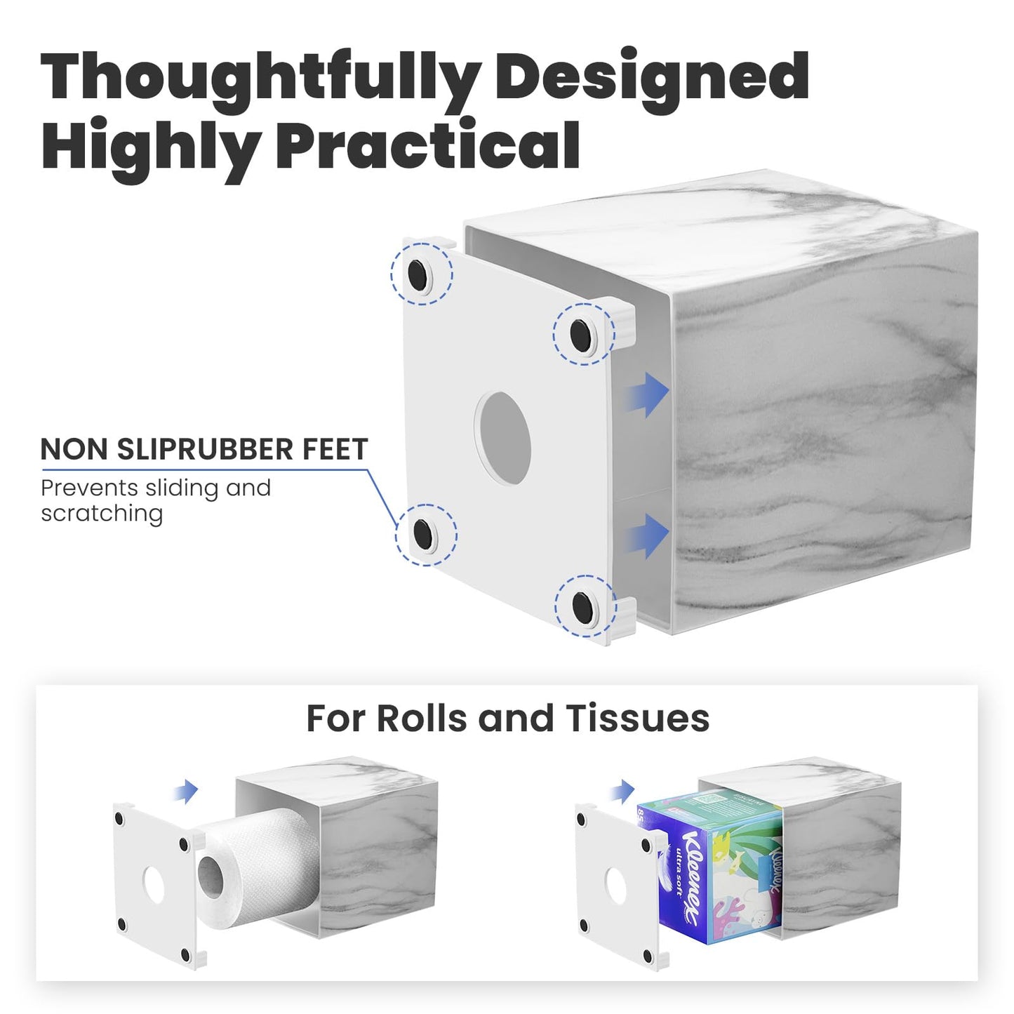 Square Tissue Box Cover, Marble Modern Facial Paper Holder, Cube Acrylic Tissue Holder Accessories for Bathroom Vanity Countertop, Bedroom Dresser, Night Stand, Desk, Office