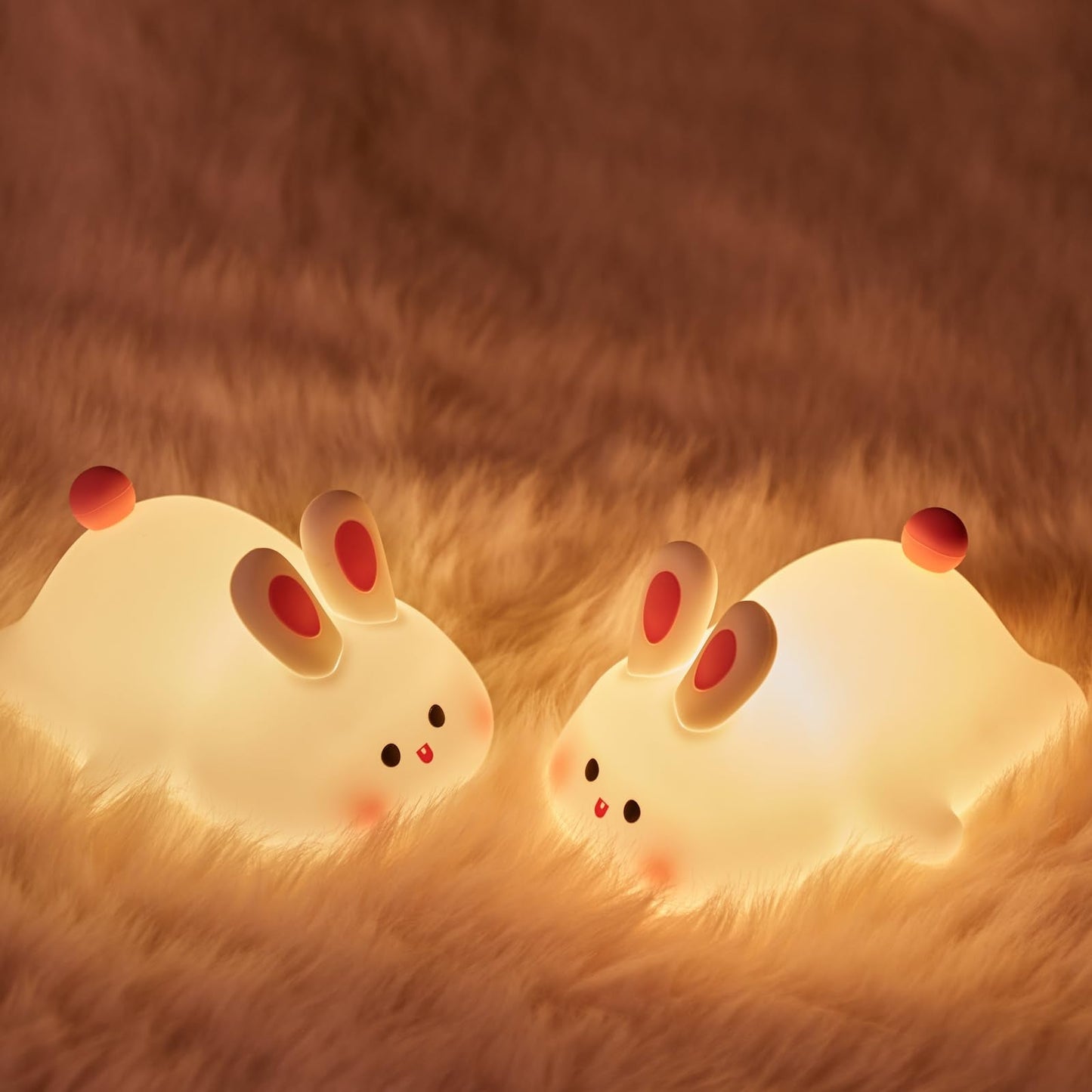 gofuch Night Light for Kids, Chubby-Faced Rabbit lamp 3-Level Dimmable USB Rechargeable Lamp with Timer, Soothing Animal Toy for Nursery Bedroom Dorm Decor, Gift for Boys Girls Teens Adults