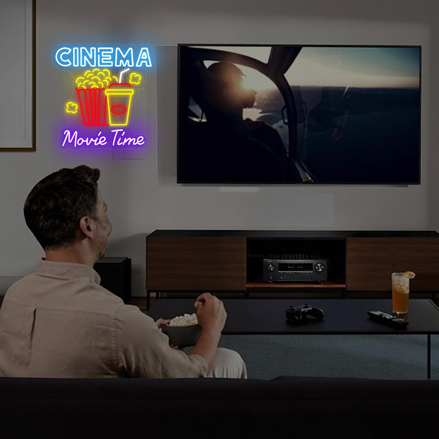 Cinema Movie Time Neon Sign, Movie Theater Led Light, popcorn neon decor, Home Theater Popcorn Led Sign, Home Room Decor Lighting, Snack Bar Decoration Gift, Man Cave Party Birthday