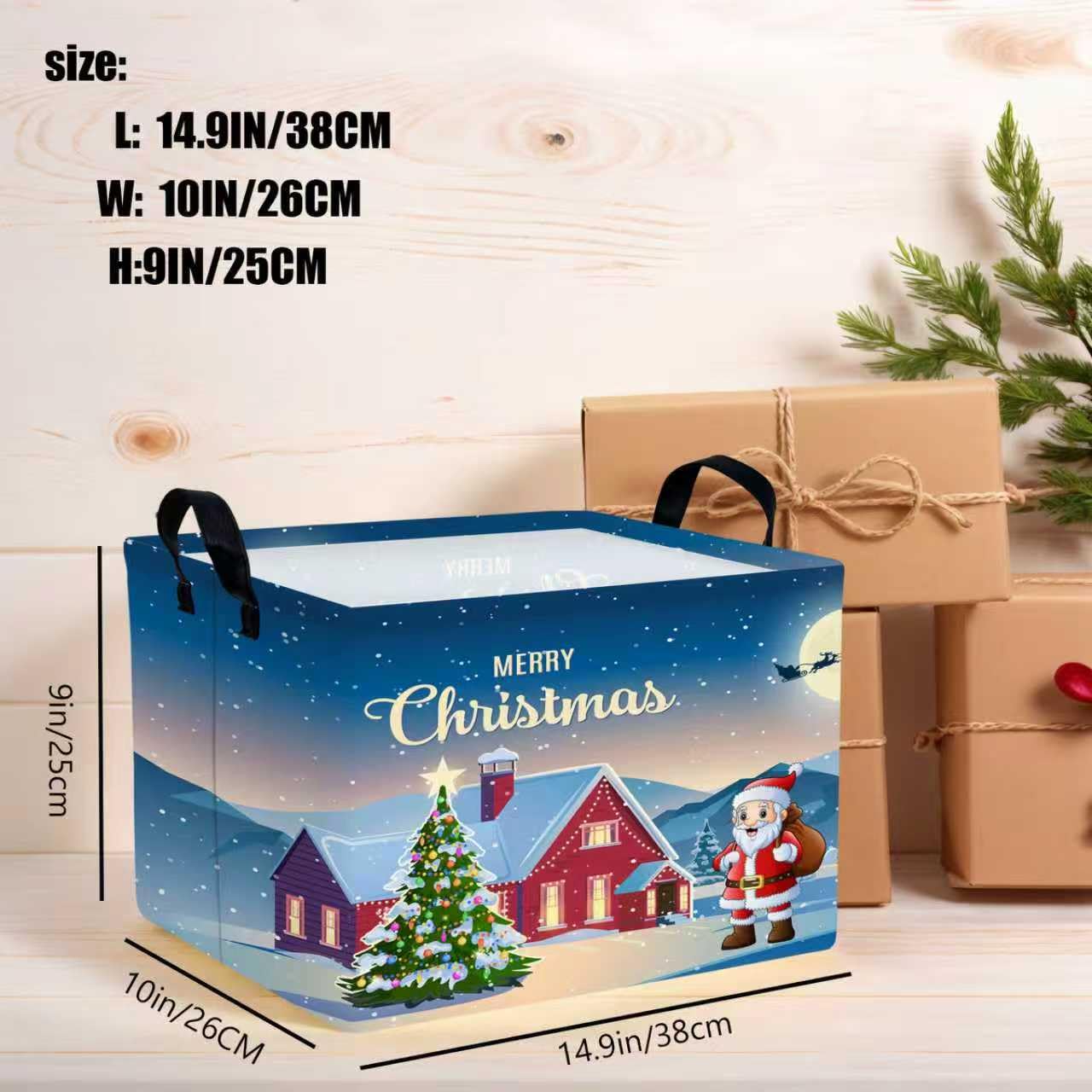 NIETEIN Large Kids Christmas Holiday Gift Empty Baskets Collapsible Families Holiday Storage Bin with Handle (Santa Claus Tree)