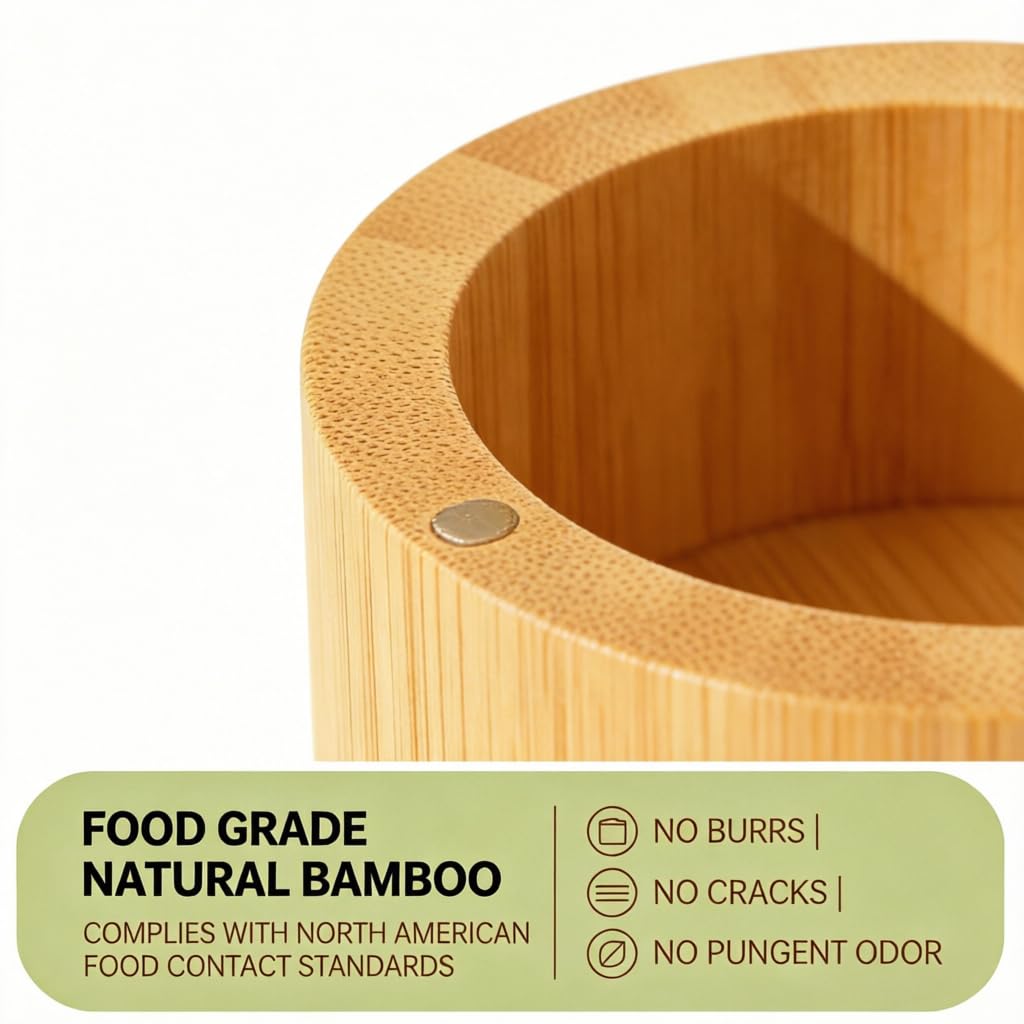 DegoCython 3-Layer Bamboo Salt Container with Magnetic Lid and Spoon, Large Capacity 10.5 Oz (Approx 287.7g) - Ideal for Celtic Sea Salt, Redmond Real & Pepper Storage