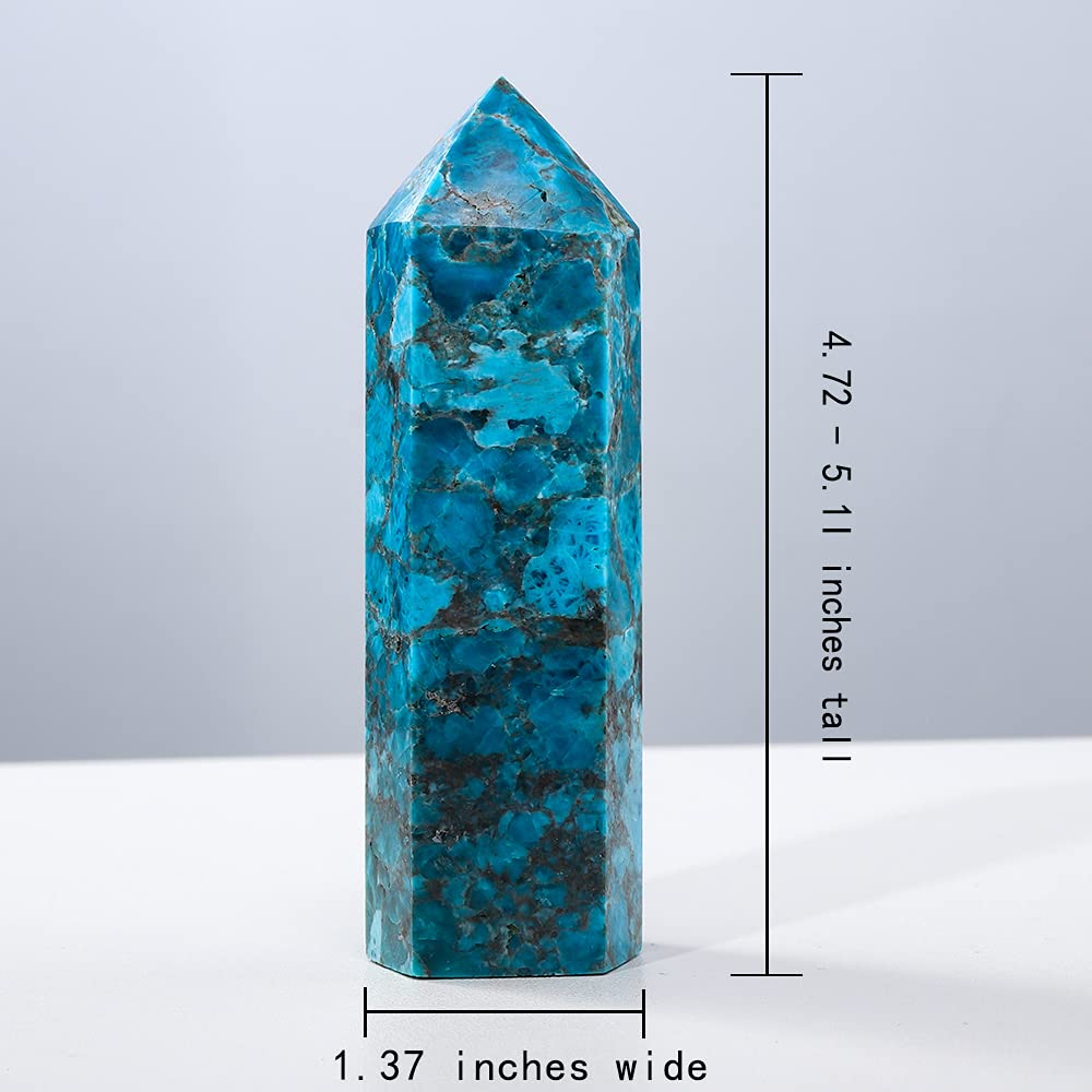 Runyangshi Large Blue Apatite Natural Healing Crystal Wand 4.72"-5" Crystals Tower 6 Faceted Single Point Crystal Prism Wand Natural Stones for Meditation Reiki Chakra Therapy Home Decor Gift