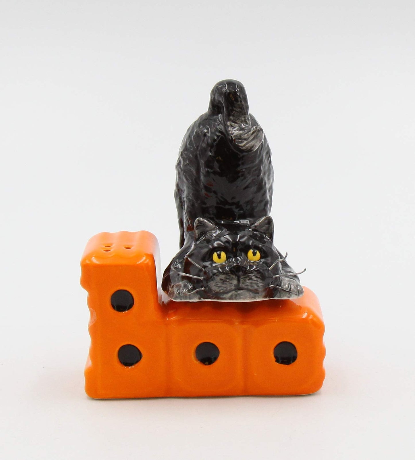 Fine Ceramic Black Cat on Boo Salt & Pepper Shakers Set, 4-1/2" H
