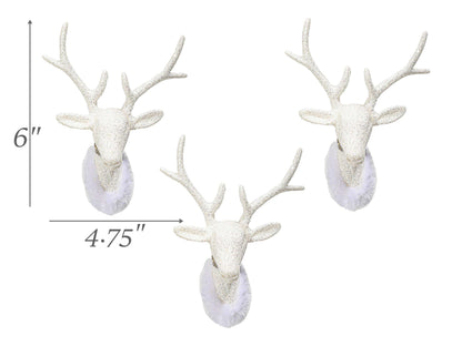 Christmas Traditions 6 inch Glittered Iridescent White Reindeer Head (Set of 5) Ornaments Hanging Tree Decorations (Platinum White) (Large)