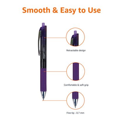 Amazon Basics Gel Pens Fine Point Smooth Writing Pens, Retractable, Assorted, 0.7mm, 12 Pack