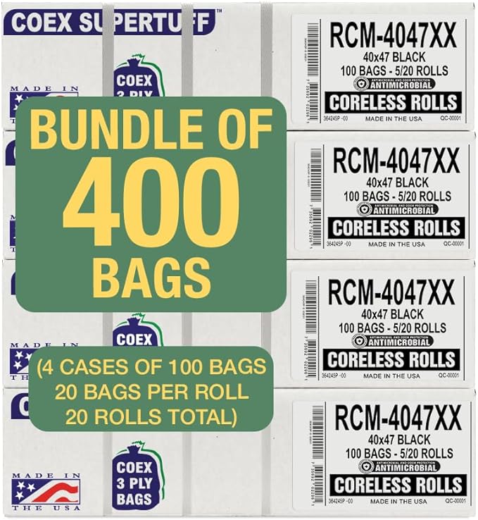 Aluf Plastics - 3 Ply Trash Bags, 45 Gallon, 1.7 Mil