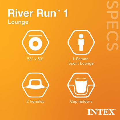 Intex River Run 1 53'' Inflatable Floating Water Tube Lake Raft with Heavy-Duty Handles, Backrest and Cupholders for Lake, River, n(6 Pack)