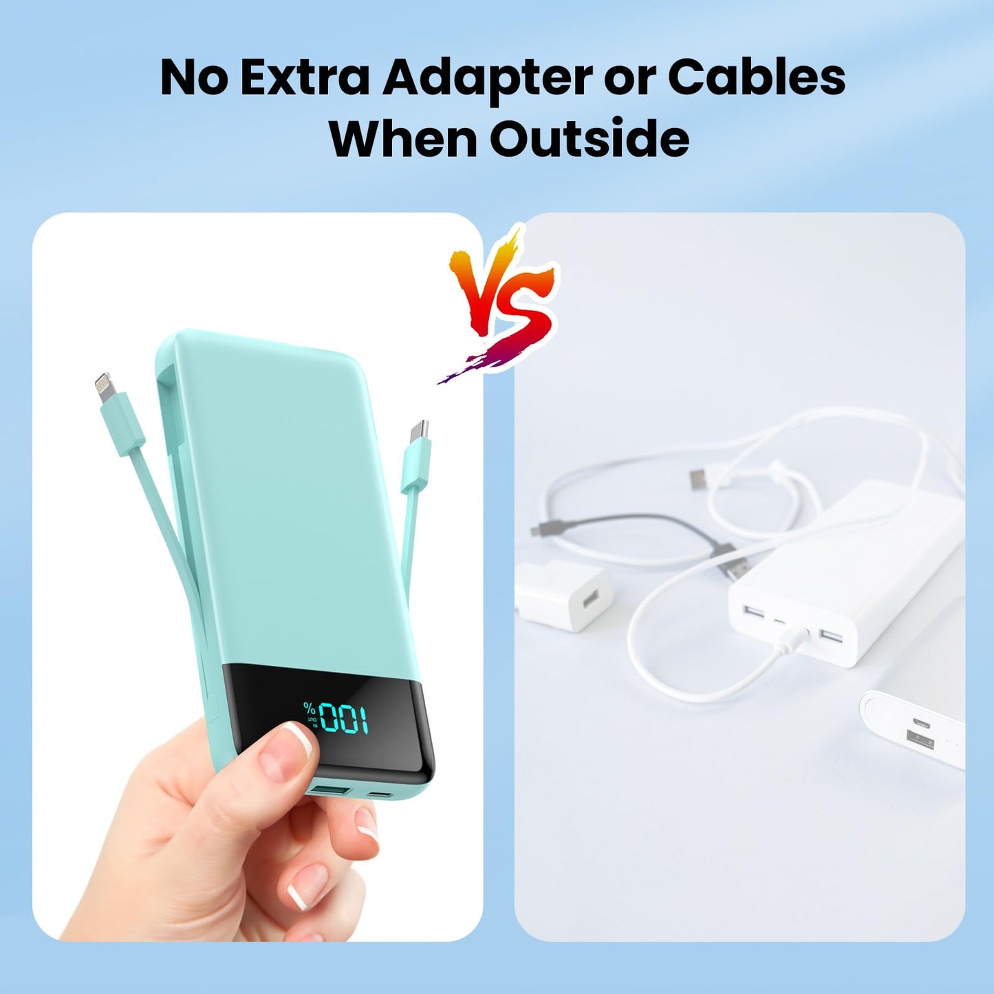 Wireless Portable Charger 40800mAh with 3 Built-in Cables,7-in-1 15W Wireless Charging Power Bank,25W PD QC 4.0 Fast Charging USB C LCD Display Battery Pack for iPhone 17/16/15/13,Samsung,Android etc