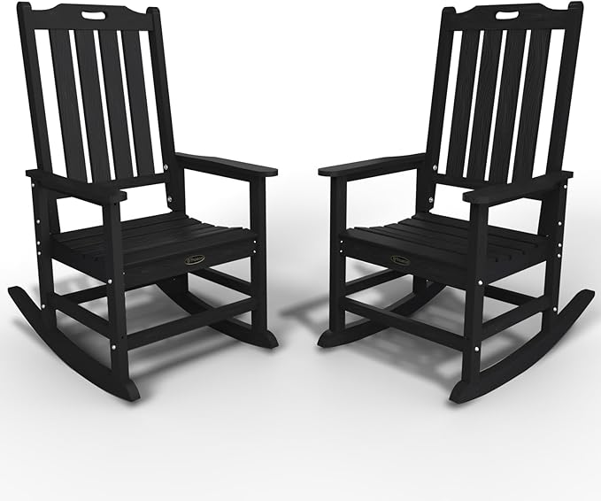 Oversized Rocking Chair Set of 2, Outdoor Rocking Chair for Adults, All Weather Resistant Porch Rocker for Lawn Garden, Black
