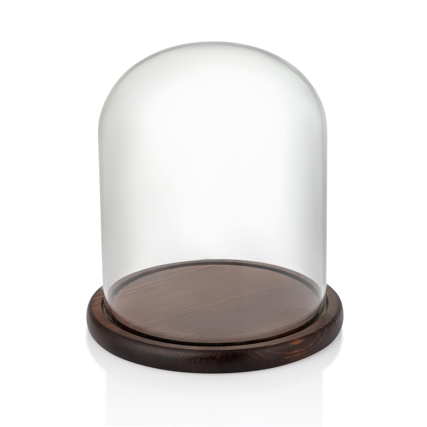 SAN3Kings Glass Cloche Bell Jar Display Dome with Brown Wooden Base, 6x7 Inch Clear Glass Display Case with Wood Stand for Home Decor, Plants, Succulents, Collectibles, Preserved Flowers, Centerpieces