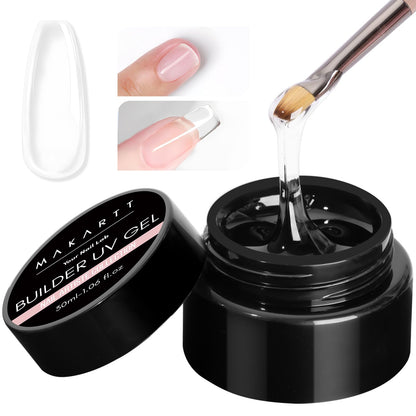 Makartt Clear Gel Builder Kit: Self-Levelling, Long Lasting Extension Hard Gels for Strengthener, Broken Nails Repair Gel Kit with Paper Forms, Dual forms, Nail File and Dual-End Brush 1.06 oz