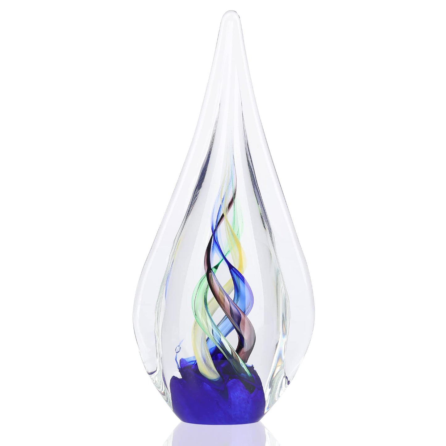 DOVDOV Blown Glass Sculpture, Blue Glass Art Collection Statue, Unique Mediterranean Water Drops Decorative Statue for Office, Bookshelf, Dresser, Living Room Coffee Table, Mantelpiece Filler