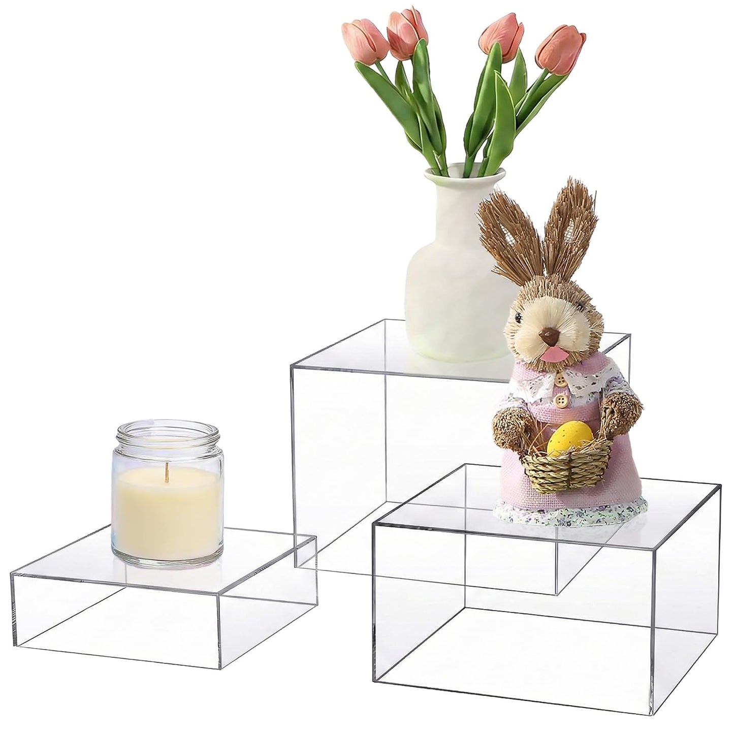 SHUNKAIZS Clear Acrylic Cubes Display Box, 3pcs Stackable Risers Display Stands, Crystal Buffet Riser Food Stand for Party, Nesting Display Riser for Collectibles Jewelry Home Decor, size-6" 7" 8"