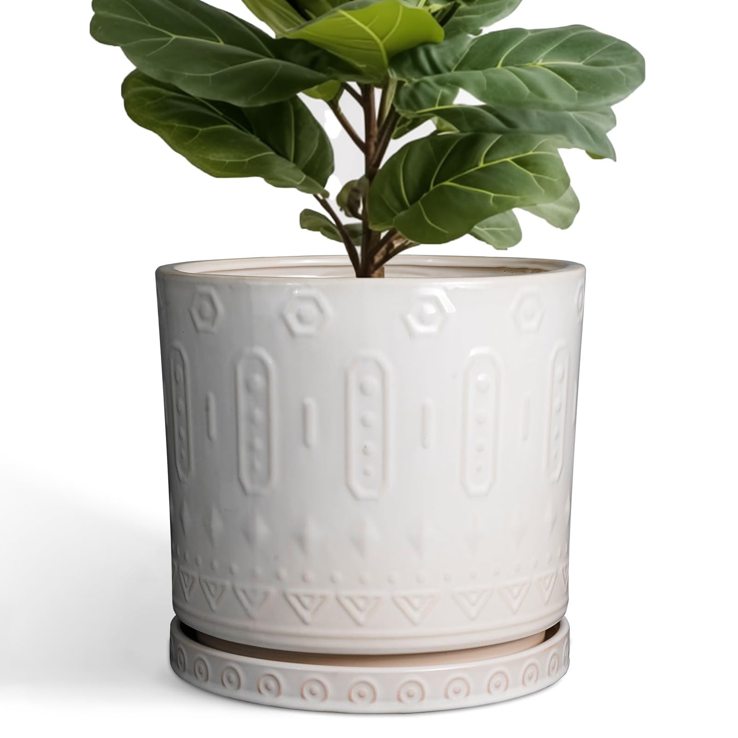 Eightpot Ceramic Pots for Plants 12 Inch - Large Ceramic Planters for Indoor Plants Outdoor Modern Flower Pot with Drainage Holes and Saucer for Office Garden Patio White