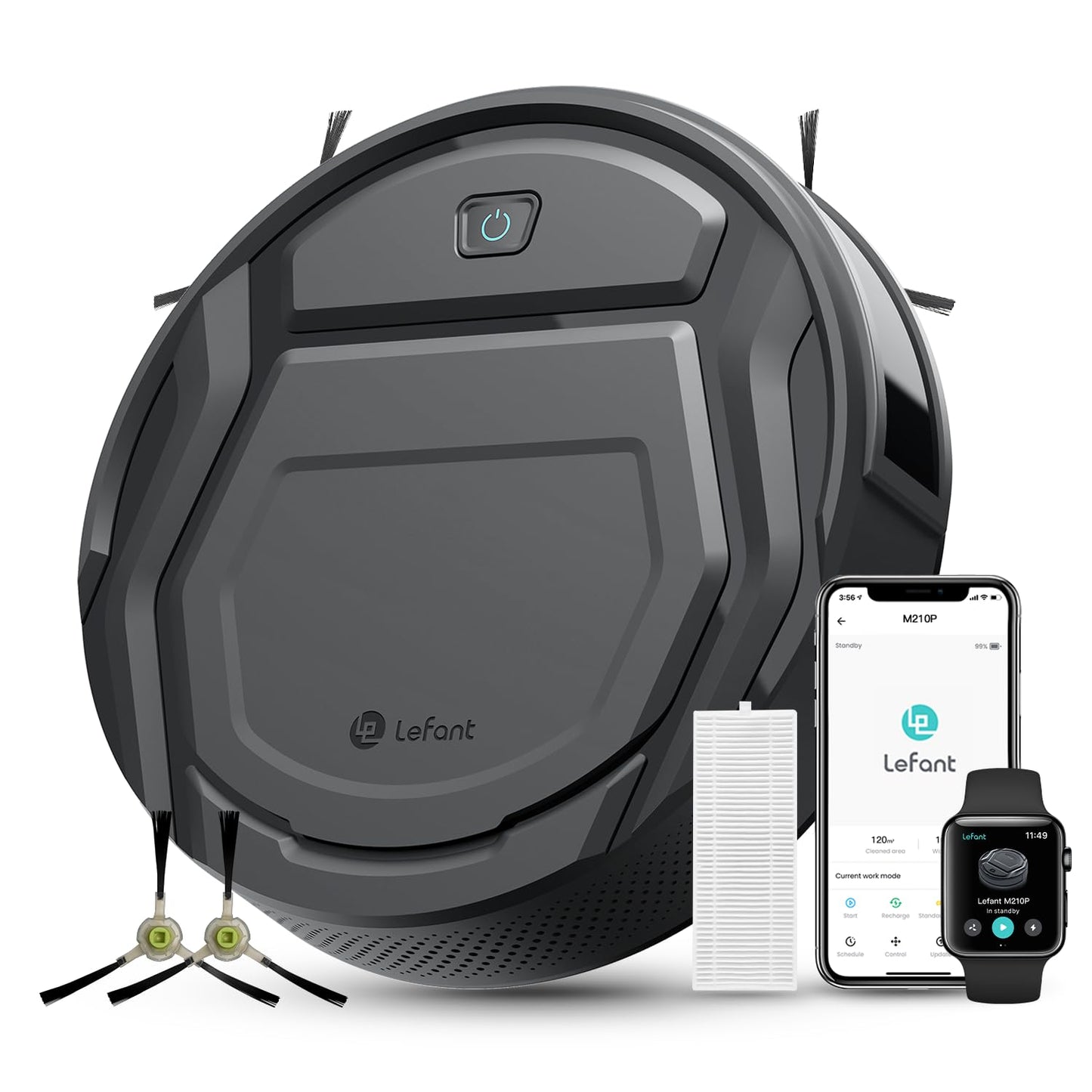 Lefant M210 Pro Robot Vacuum, Slim Quiet, 3 Adjustable Suction Levels, 6 Modes, Robot Vacuum Cleaner for Pet Hair, Hard Floors & Low Carpets, Self-Charging, WiFi/App/Alexa Control, Gray
