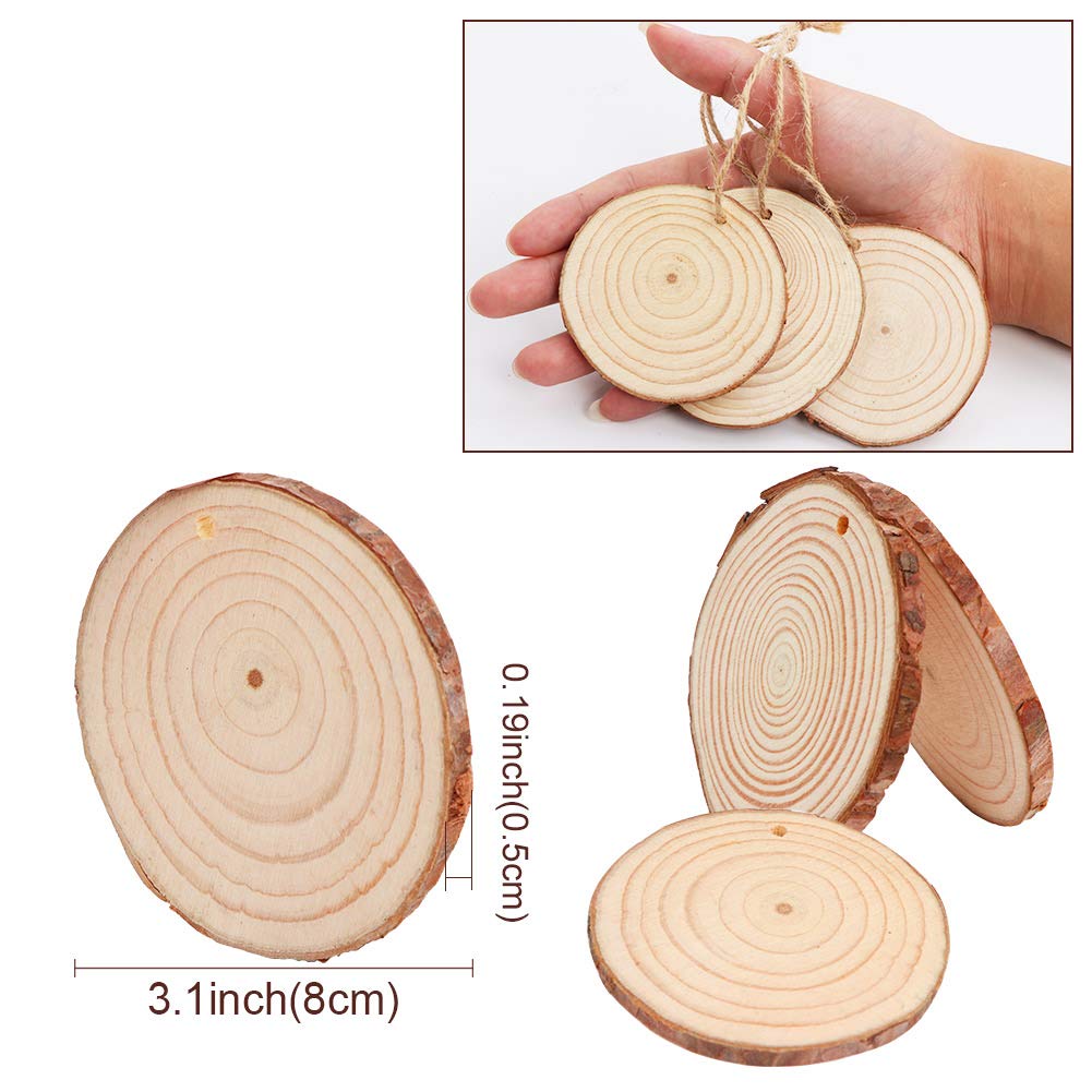 AerWo Natural Wood Slices Christmas Ornaments, 50 Pcs 2.7-3.1 Inches Small Wood Slices with Holes, Round Plain Wooden Circle Ornaments Blanks for DIY Crafts Unfinished Xmas Wooden Ornament