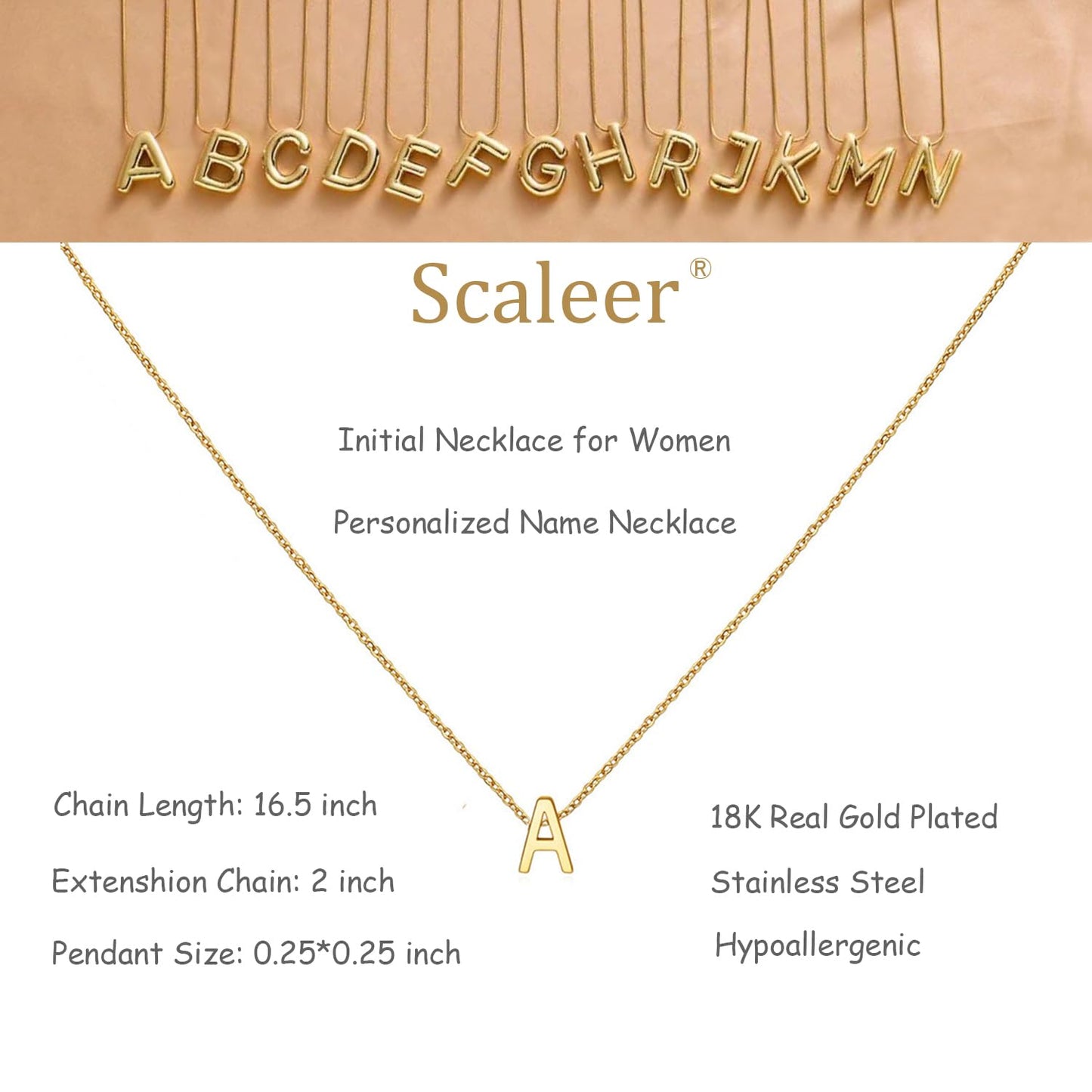 Scaleer Small Initial Necklace 18K Gold Plated Stainless Steel Tiny Letter L Necklace Personalized Monogram Name Necklace for Women