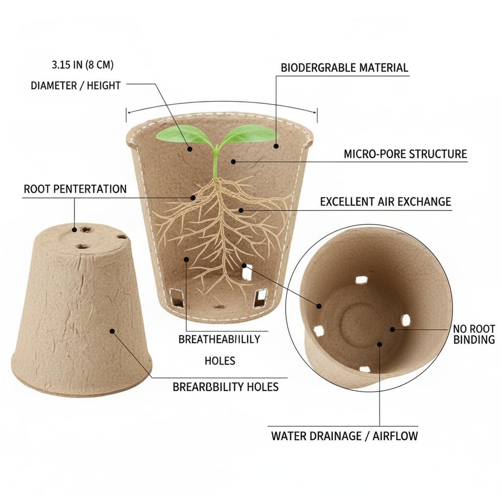 YESIACE Peat Pot, 126 Packs 3.15 Inch Seed Starting Pots with Drainage Holes Round Nursery Pot, Biodegradable Round Plant Seed Starter Peat Pots Germination Seedling Trays
