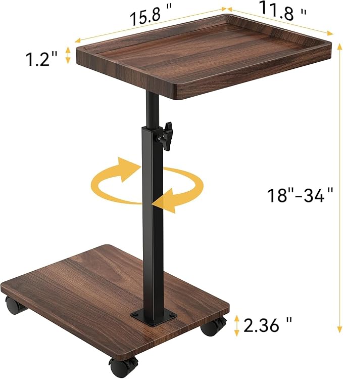 C Table End Table Adjustable Height, 360°Swivel TV Tray Table