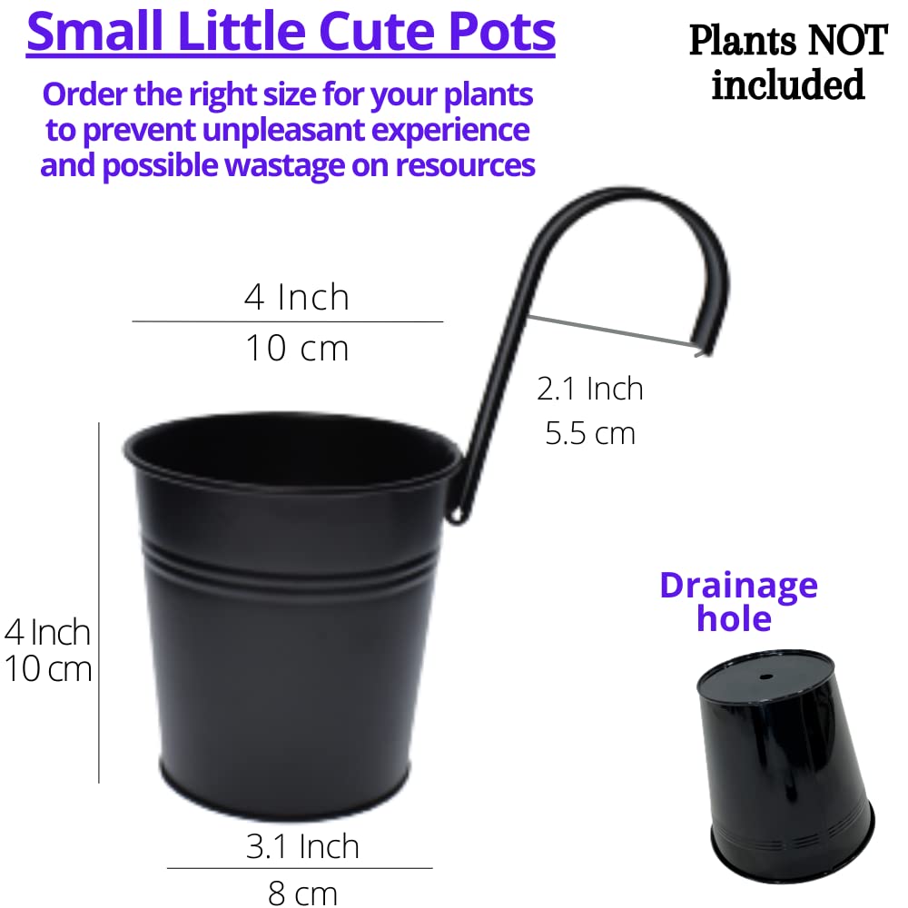 LaLaGreen Small Hanging Planters - 10 Pack, 4 Inch Black Metal Bucket Small Flower Pots for Outdoor Outside, Balcony Railing Hanging, Cute Garden Decor Rail Wall Farmhouse Rustic Deck Porch Succulent
