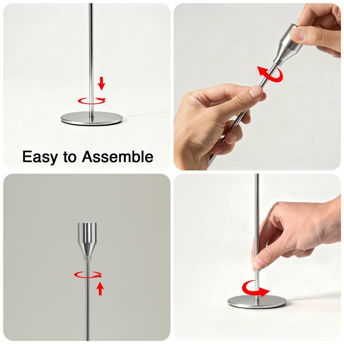 Pickood Upgraded Chrome Taper Candle Holders Set of 6, Luxury Silver Long Skinny Candlestick (Heights: 9/11/13 Inch), Heavy Iron Anti-Slip Base for Fireplace Mantle Table Centerpiece Dining Decor
