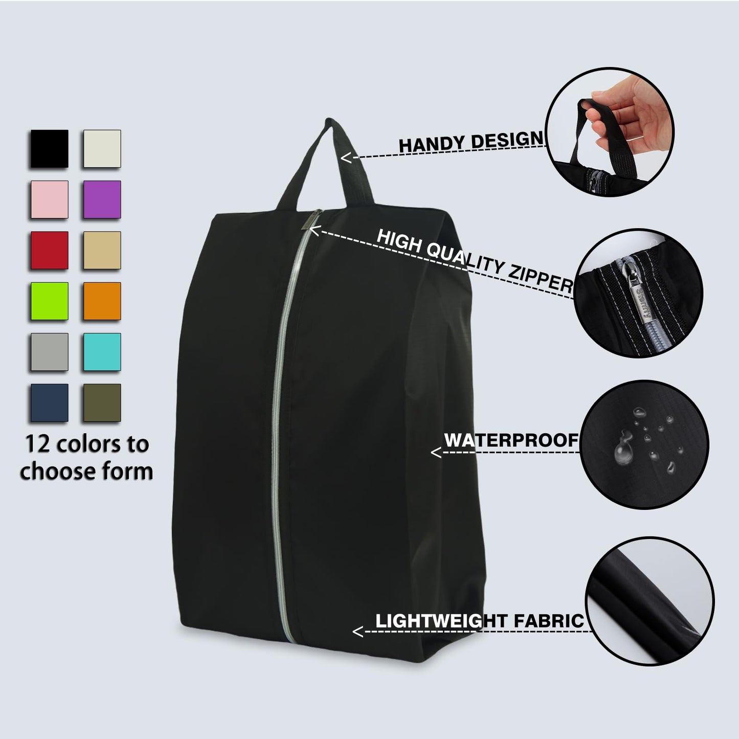 6pcs Portable Shoe Organizer, Travel Pouches with Zipper, Golf Shoe Bags, Clothes Bags, Soccer Cleats Bag Shoe Pouch for Gym, Waterproof, Odor-Resistant (Black)