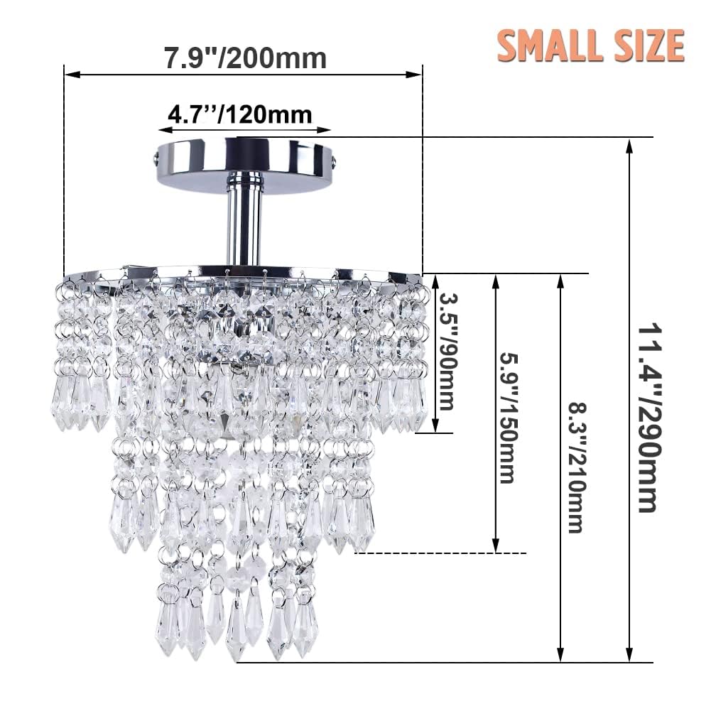 FRIXCHUR Small Crystal Chandelier Led Crystal Ceiling Lights 3 Tiers Crystal Raindrops Chandelier Pendant Lighting Fixture Decoration for Bedroom Hallway Living Room,Chrome, E26