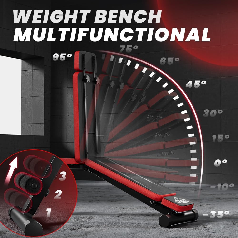 Adjustable Weight Bench, Workout Bench with Adjustable Headrest for Full Body Workout, Fast Folding 660LBS Stable Weight Bench for Men Women Versatile Workouts and Workout Bench for Home Gym (Black)