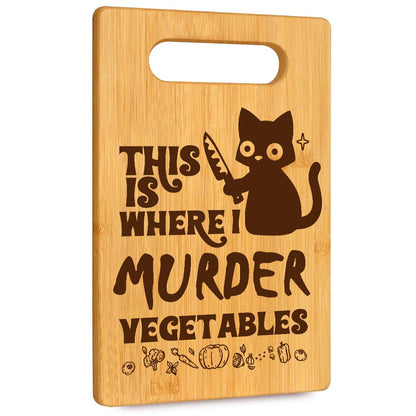 Funny Black Cat Gifts for Women Cat Mom Kitten Lovers Dietitian Friends, This is Where I Murder Vegetable Bamboo Cutting Board for Kitchen, Birthday Mothersday Thank You Gifts for Home Decor