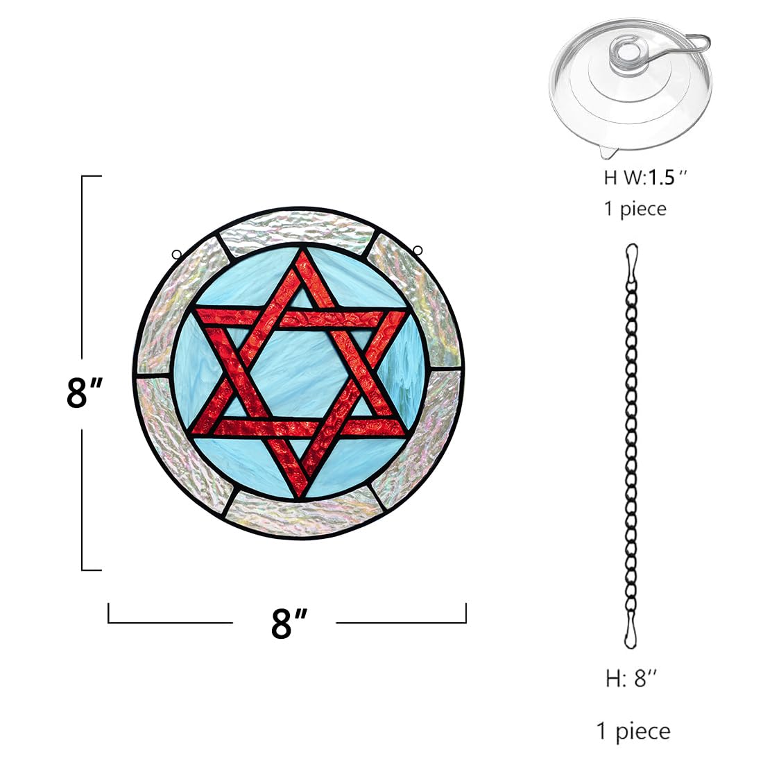 BOXCASA Jewish Stars Stained Glass Window Hanging Star of David Suncatcher