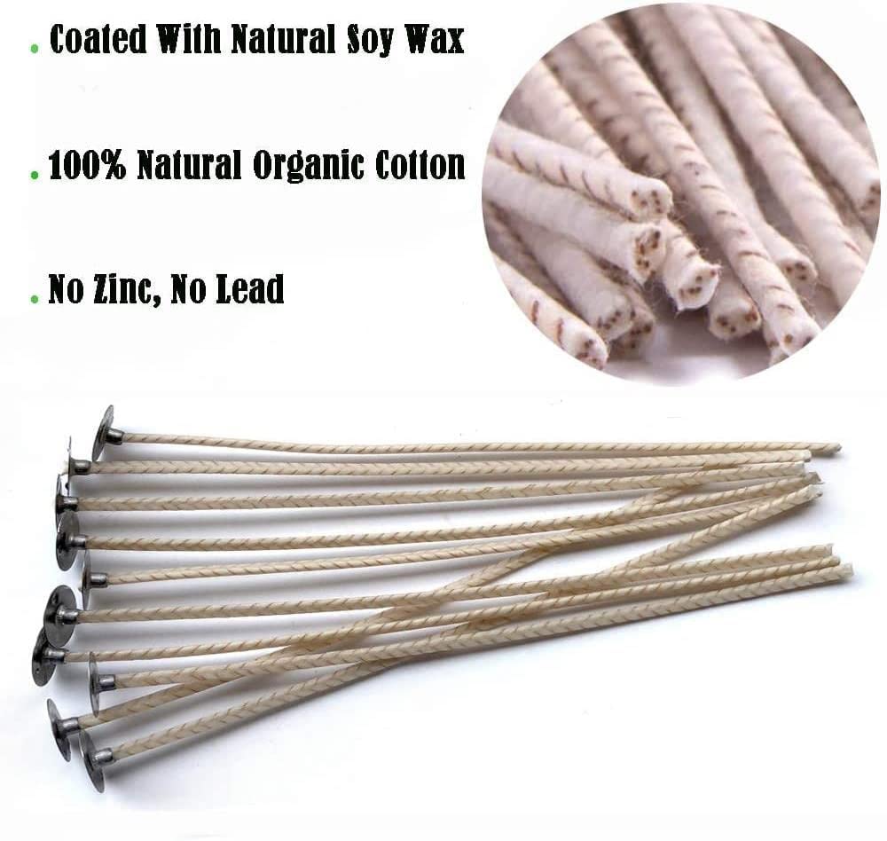 100pcs CD 16 Wicks for Soy Candles, 6 inch Pre-Waxed Candle Wick for Candle Making,Thick Candle Wick with Base