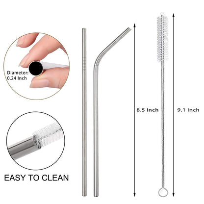 12-Pack Reusable Straws - Metal Straws Dishwasher Safe - Drinking Stainless Steel Straws for 20 oz Tumblers - 2 Cleaning Brushes Included