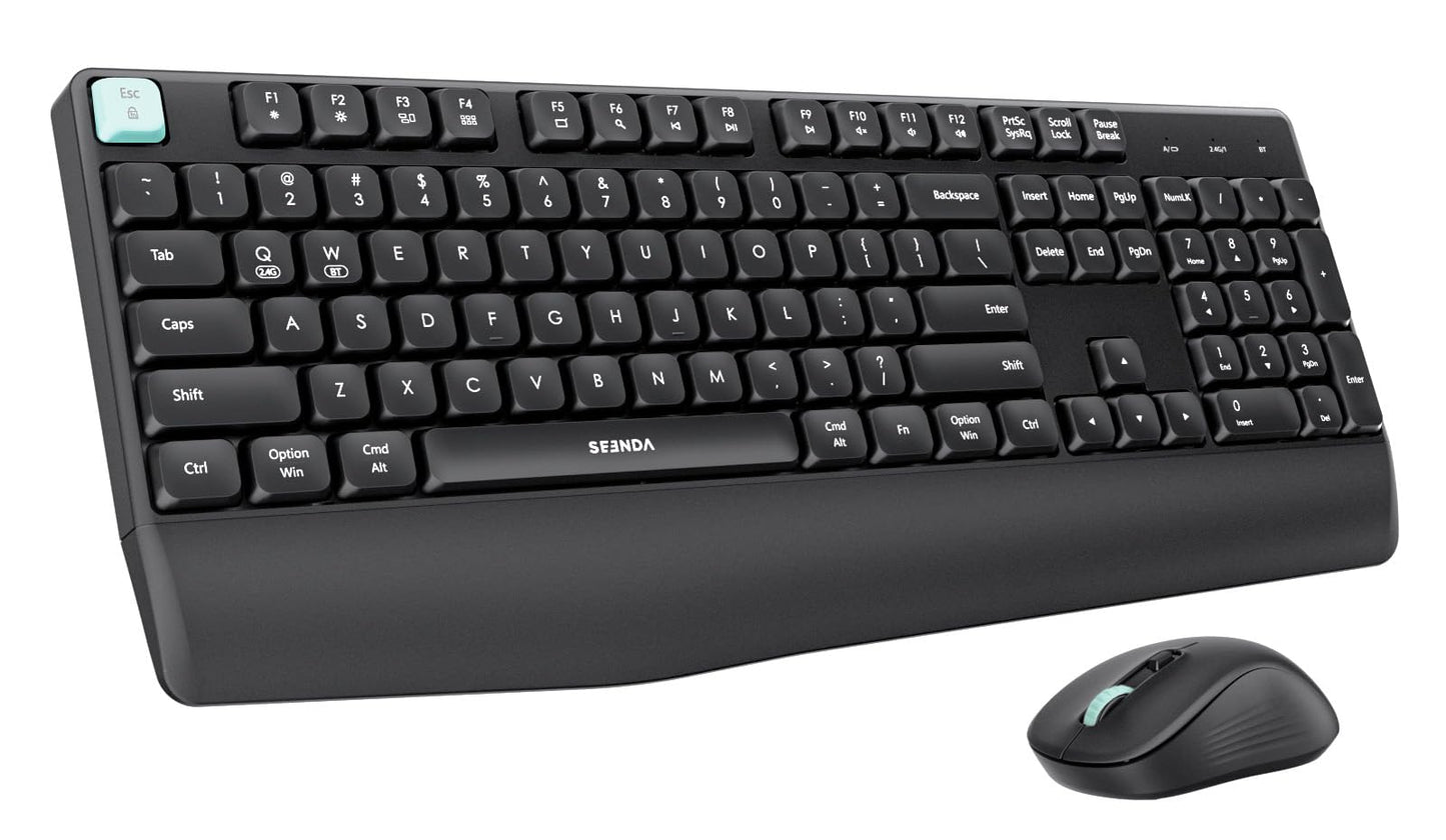 seenda Bluetooth Keyboard and Mouse, COE200 USB + Bluetooth Multi Device, Ergonomic Keyboard Mouse Set, Full-Size Wireless Combo Compatible for Mac OS/Windows PCs Computers Laptops MacBooks - Black