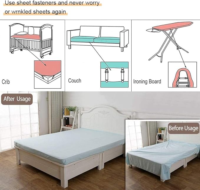 4Pcs Adjustable Bed Sheet Straps Clips, Elastic Mattress Sheet Fasteners Holder
