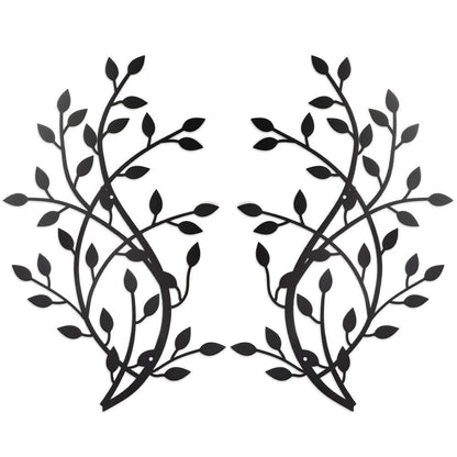 Meltset Metal Tree Leaf Wall Decor, Vine Olive Leaf Branch Wall Art,Black Wrought Iron Artwork above The Bed, Living Room, Indoor and Outdoor (S/Black)
