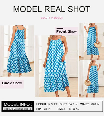 Dokotoo Women Summer Dresses 2025 Spaghetti Strap Scoop Neck Smocked Ruffle Flowy Boho Maxi Dress