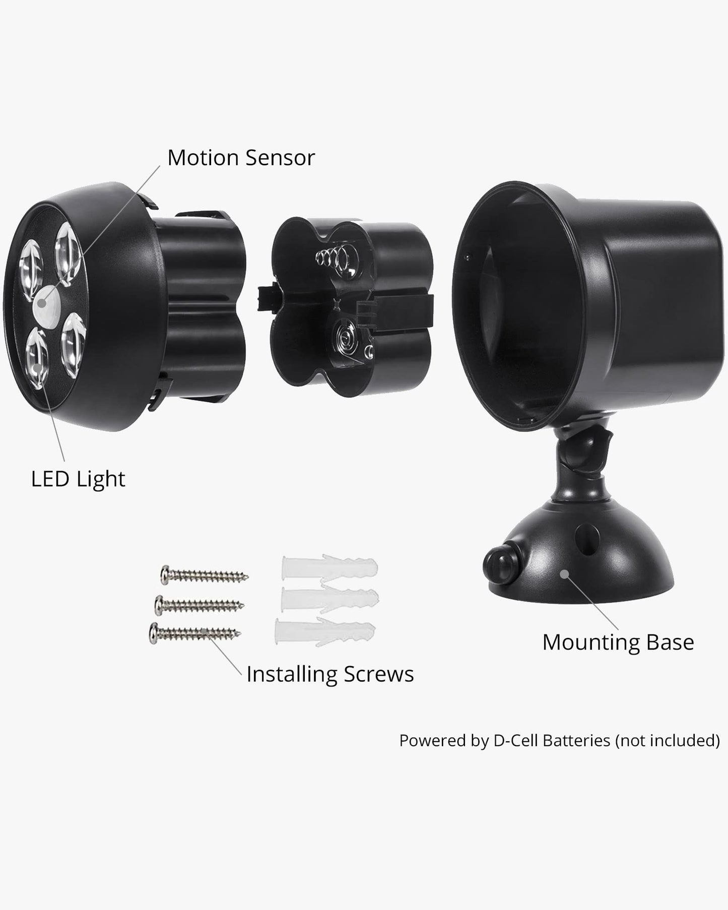 NICREW Battery Powered Outdoor LED Security Light 2-Pack, PIR Motion Sensor Spotlight, Weatherproof Outdoor Wall Light for Gardon Walkways