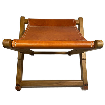 KIDENEI Foldable Leather Stool, Portable Beech Wood Artist Folding Stool, Italian Top Vegetable Tanned Leather Seat, Home Fashion Genuine Leathers Director’s Stools for Home Outdoor Camping Fishing