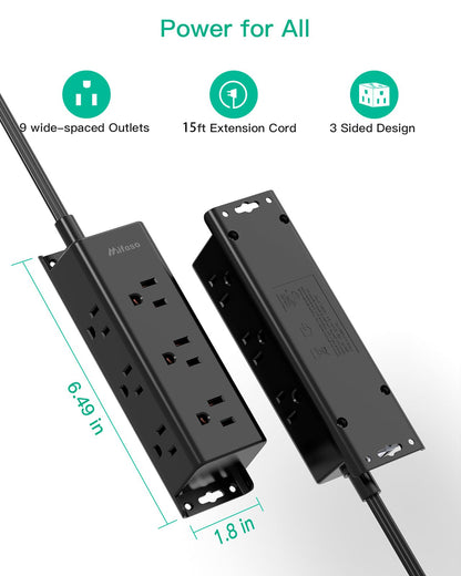 Surge Protector Power Strip - 9 Widely Spaced Multi Outlets, Wall Mount, 3 Side Outlet Extender with Extension Cord, Flat Plug, Overload Protection, Home Office Dorm Room Essentials (5FT, White)